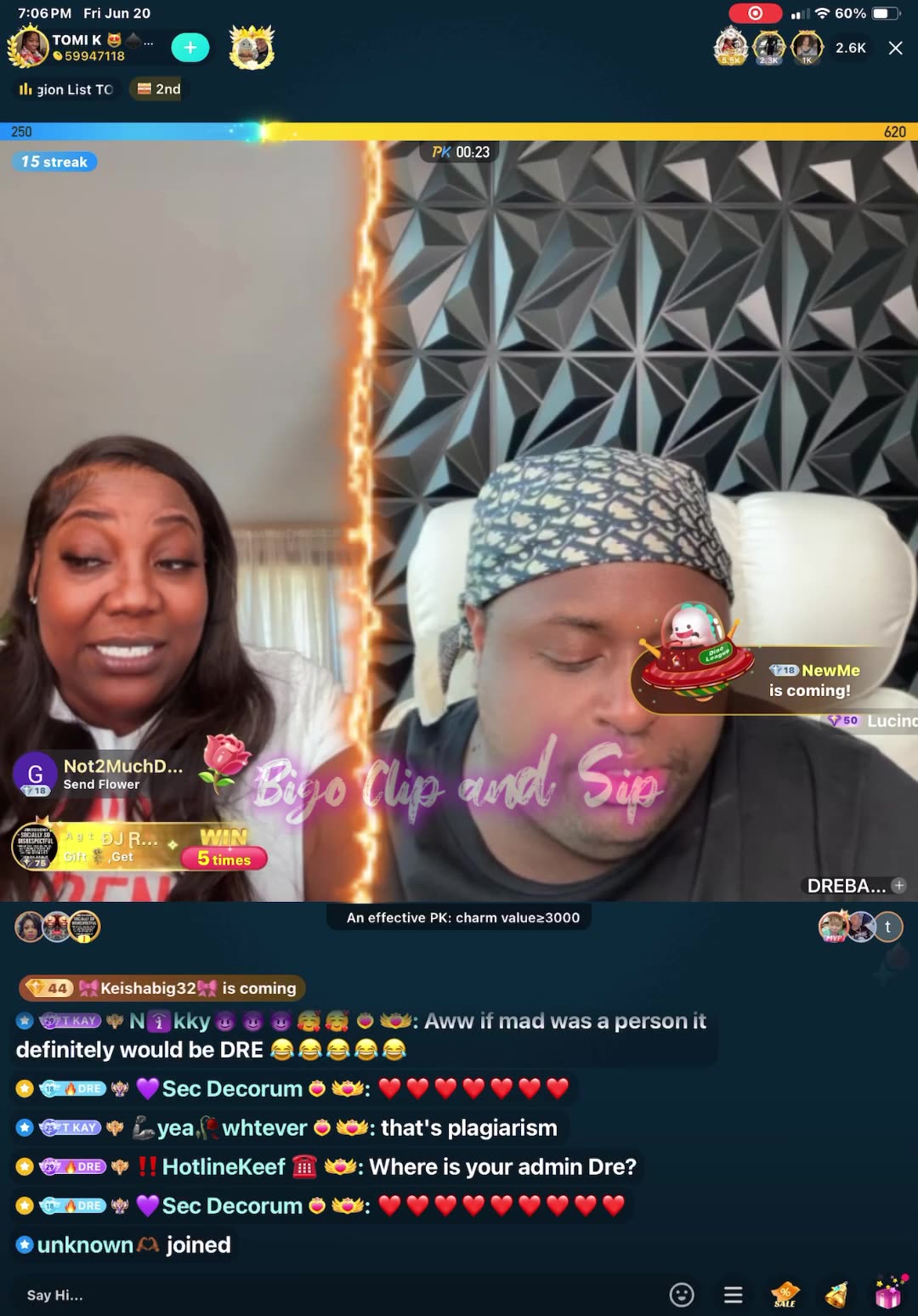 TomiKay lines DreBaby whos very anxious about king of Bigo results 6/30/25 #bigoclipandsip