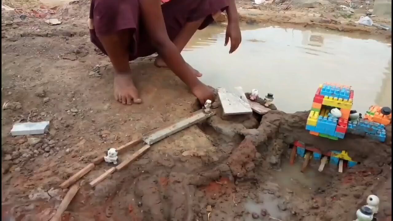 Kids Built Mini Dam opened by wooden sticks #politics #news #debate #trending