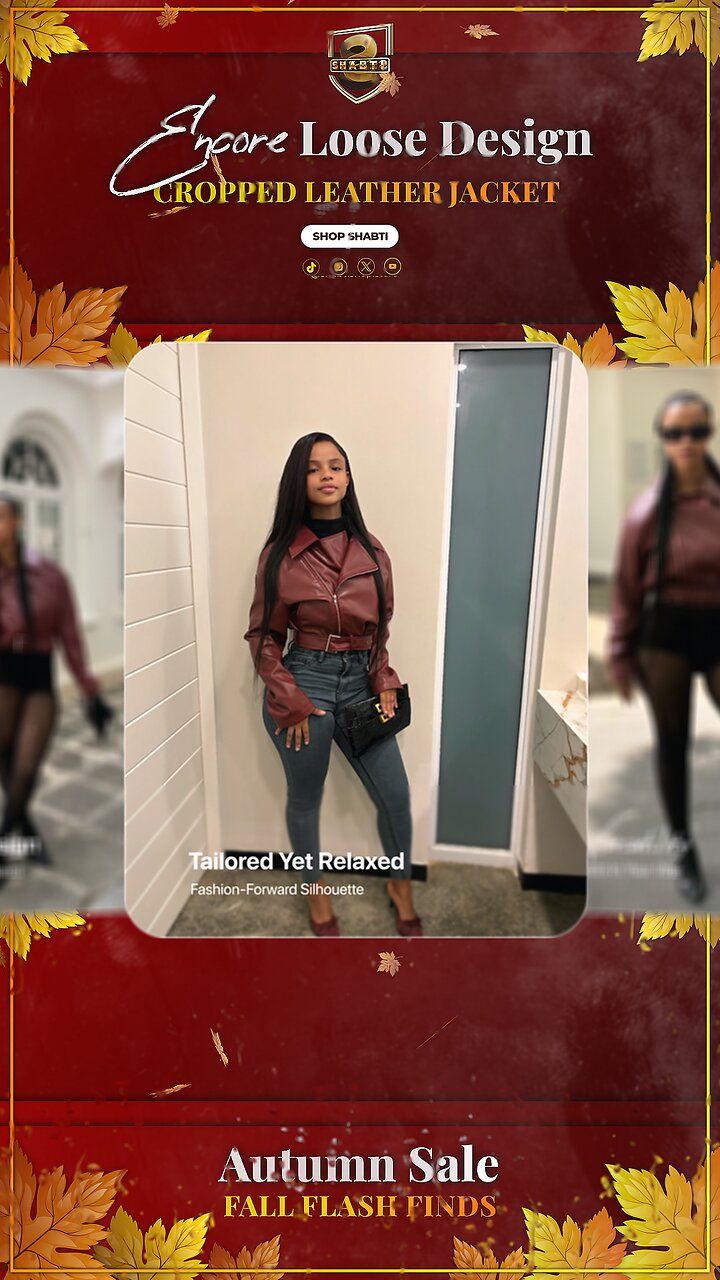 Encore Loose Design Cropped Bomber Leather Jacket with Belt🔥