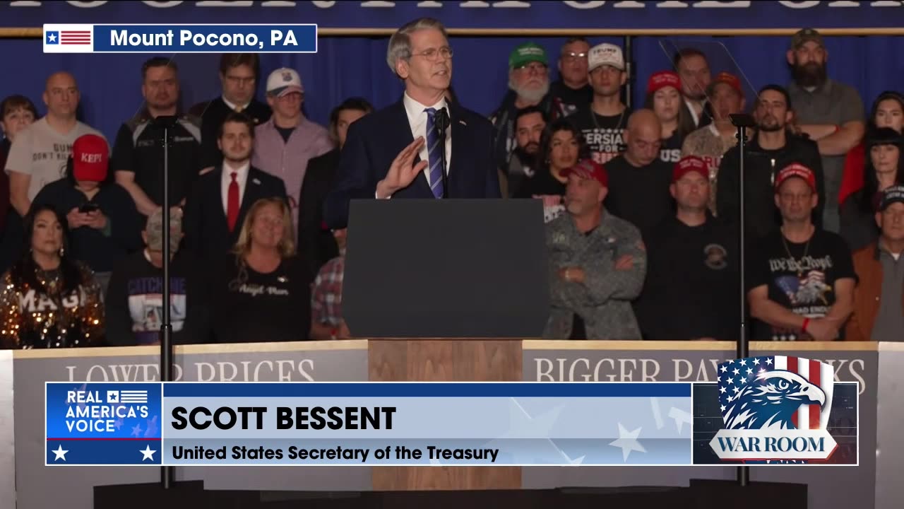 Treasury Secretary Scott Bessent Addresses Crowd Ahead Of President Trumps Economic Speech In Scranton, Pennsylvania