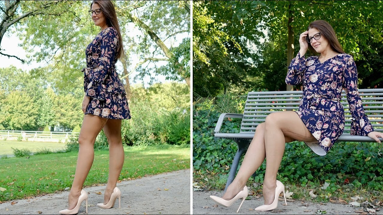 Elegant Autumn Mini Dress, Nylon Stockings & High Heels OOTD | Kats Little World