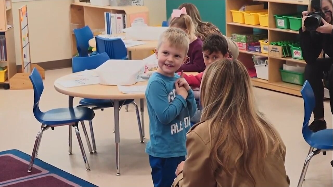 Adorable. First Lady Melania Trump Hugs A Shy Boy At Camp Lejeune Preschool