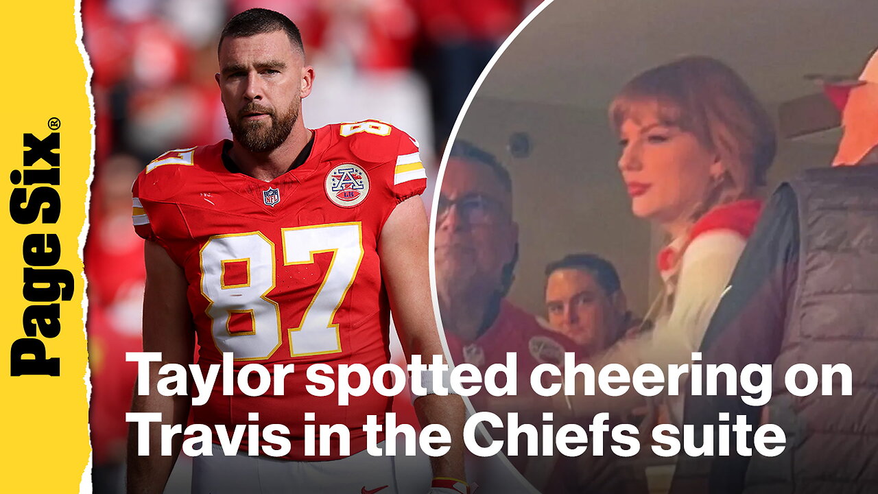 Taylor Swift cheers on fiancé Travis Kelce in the Chiefs suite at the Chiefs vs. Colts game