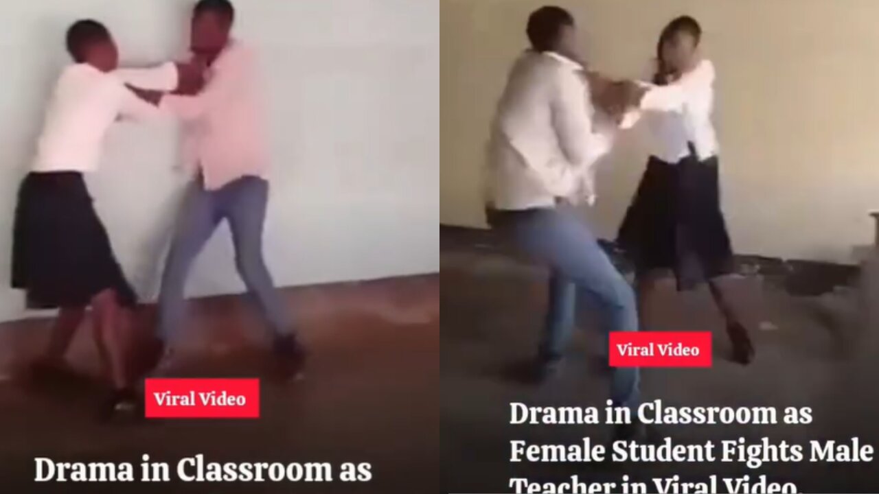Female Student Fights a Male Teacher In Classroom