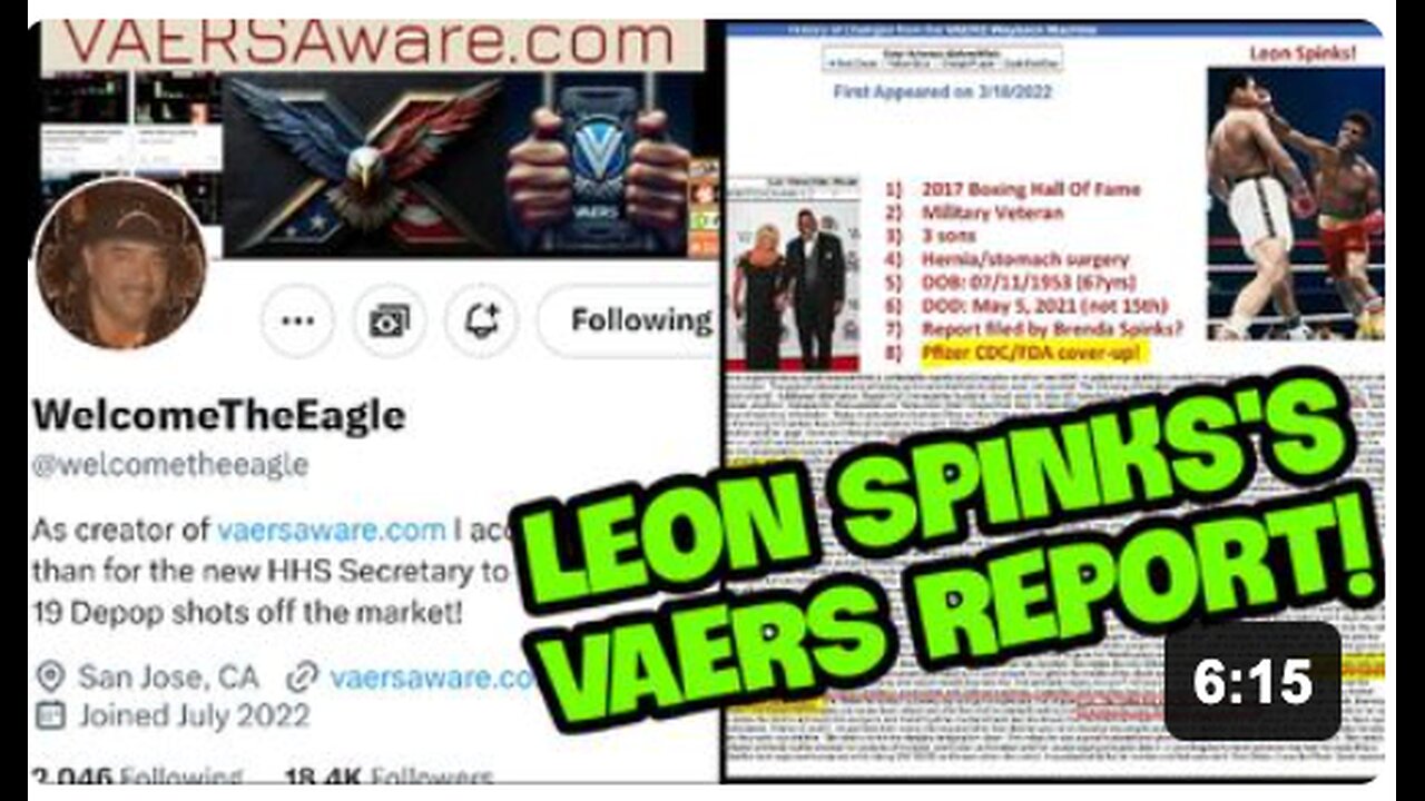 Leon Spinkss VAERS report located by Welcome The Eagle!