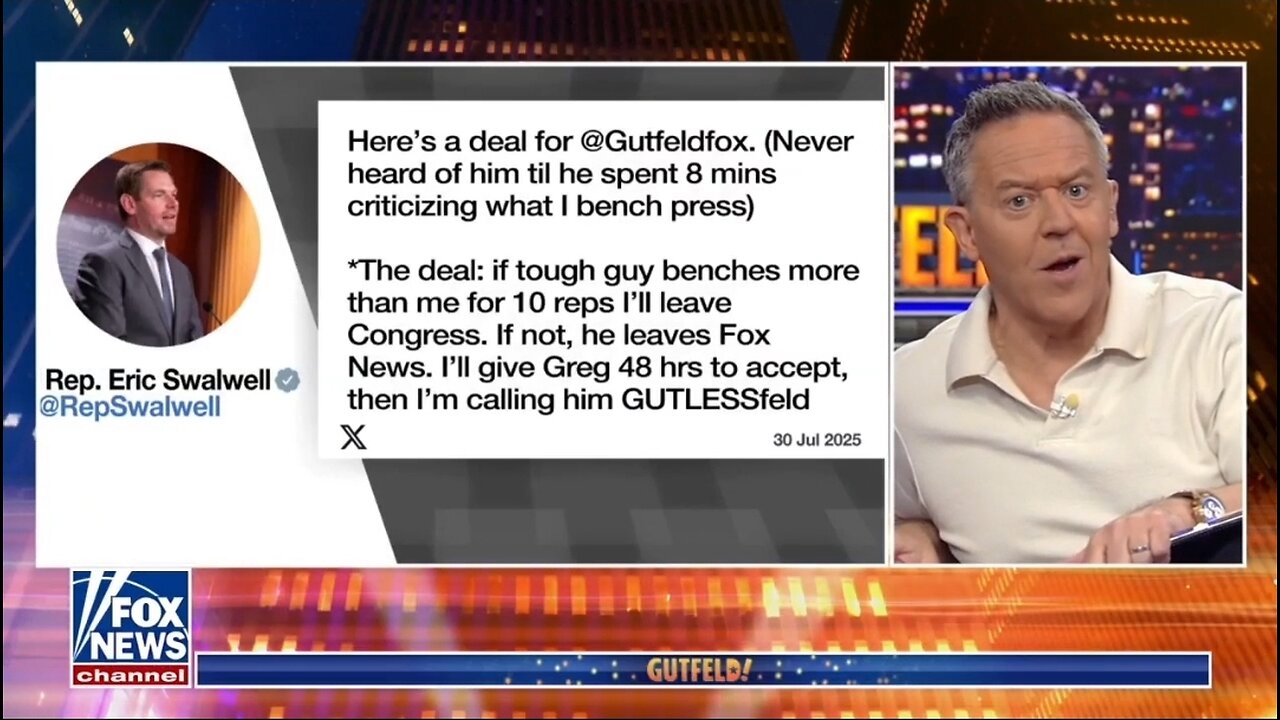 Gutfeld Responds To Rep Eric Swalwells Challenge