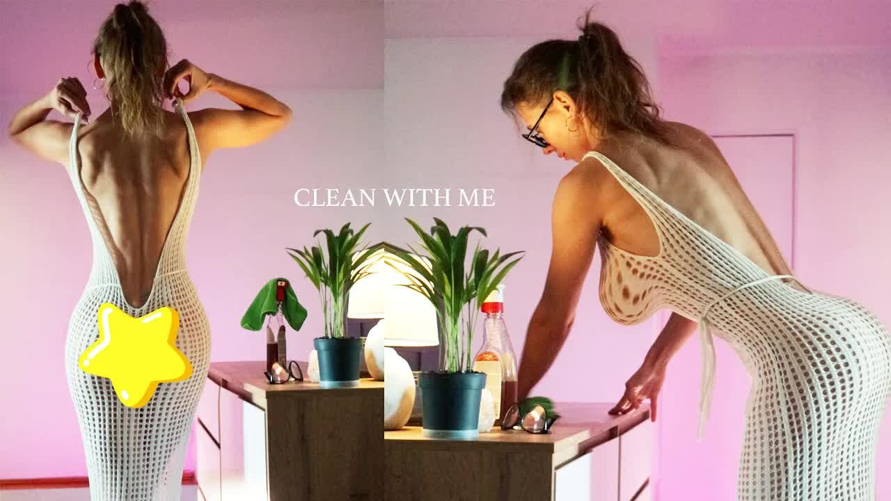 ❤️ Transparent cleaning dresser with beautiful Tina in a dress