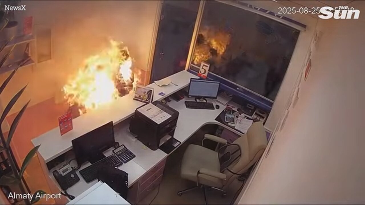 Horror moment man sets himself on FIRE at busy airport after missing his flight