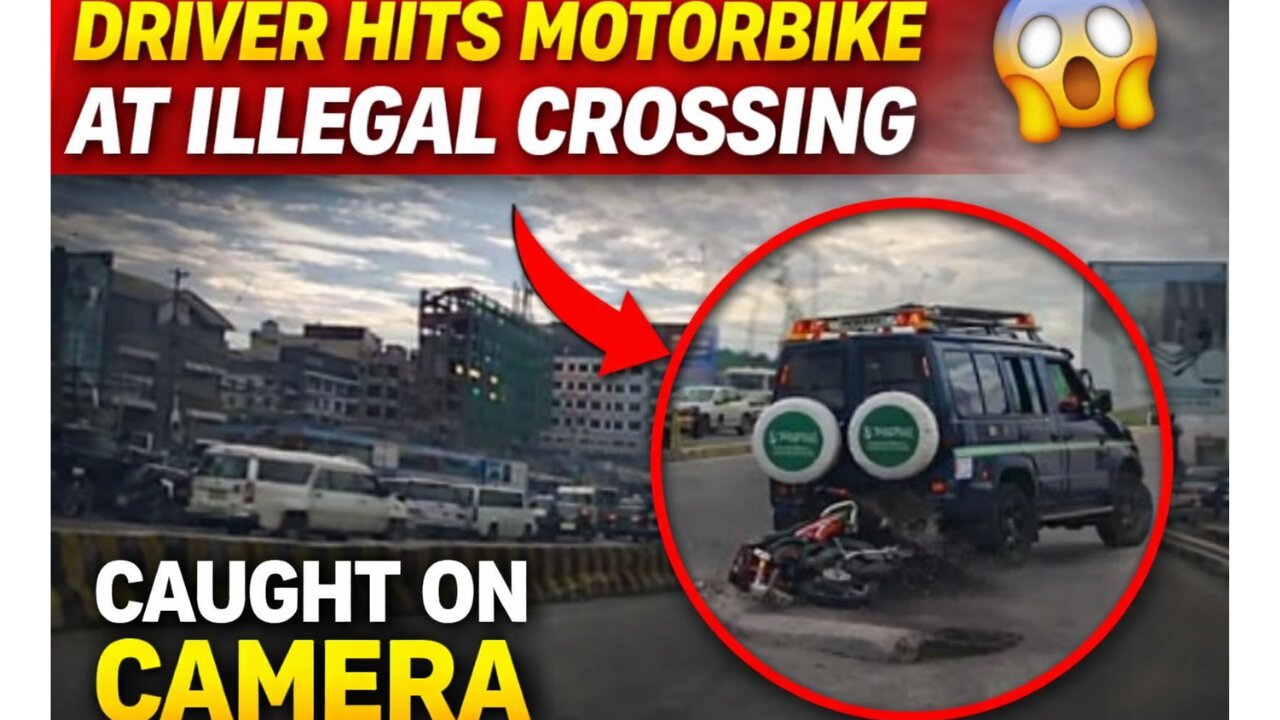 Driver Hits Motorbike at Illegal Crossing 😱 (Caught on Camera)