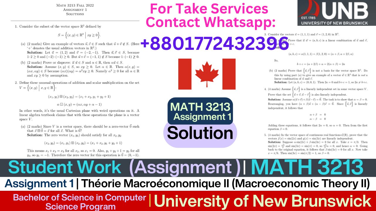 Client Work (Exam) | MATH3213 Assignment 1 | University of New Brunswick