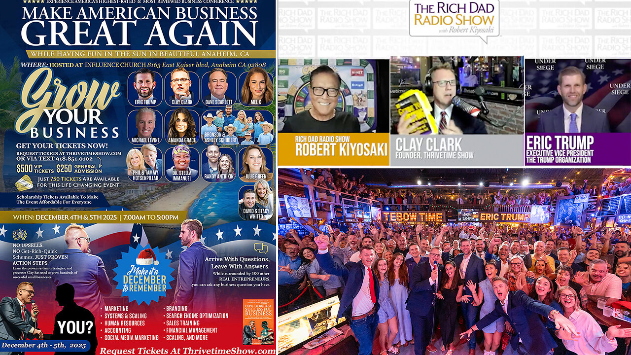 Want to Grow a Successful Business? Join Eric Trump At Clay Clarks Dec. 4-5 ThrivetimeShow.com Business Conference (Anaheim, CA) + Learn Online Marketing, Sales, Accounting, Finance, Management & More (71 Tix Remain)
