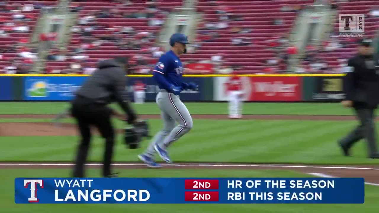 MLB Wyatt Langford cracks his second homer of the year to open the scoring in Cincinnati ๐ช