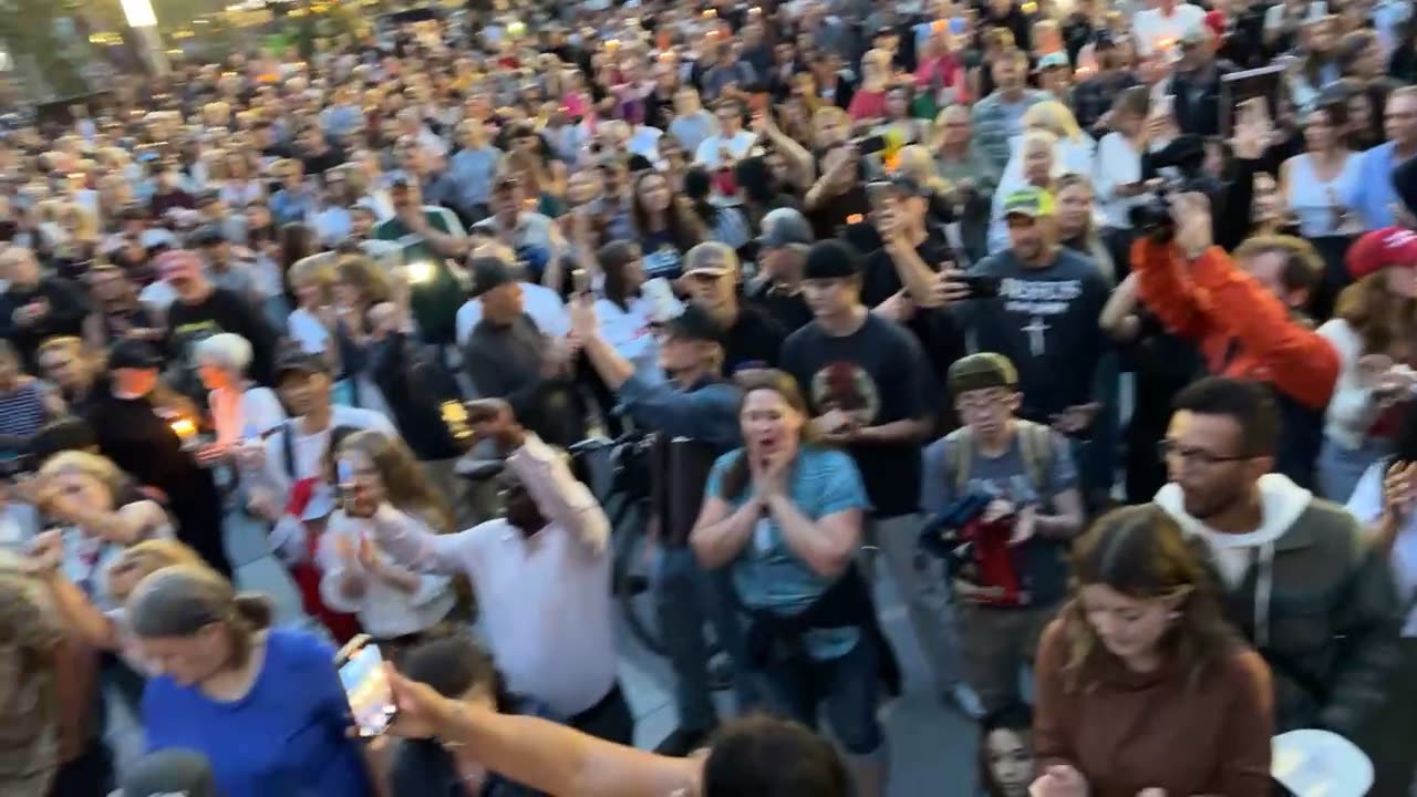 Thousands on their knees during vigil for Charlie Kirk in Calgary! What an incredible moment!
