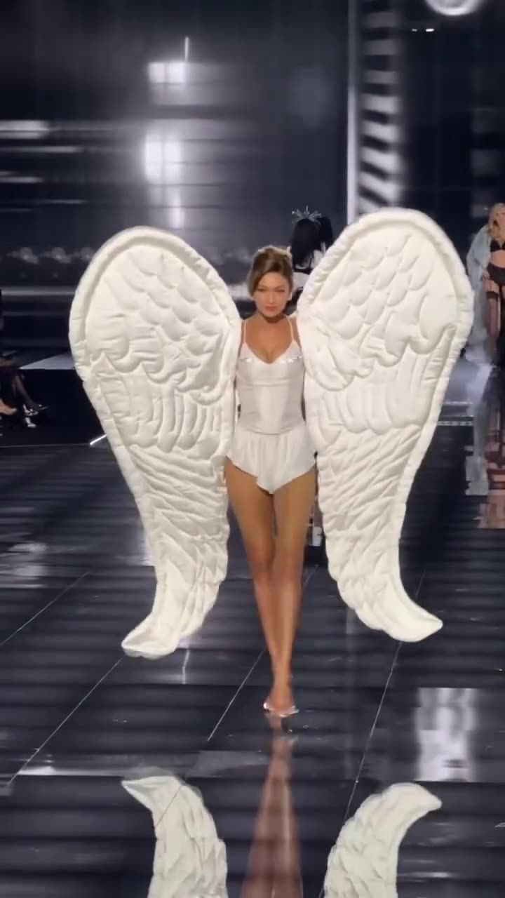 Gigi Hadid looked angelic as she took the #VSFashion show.