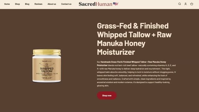 SacredHuman 20% off Labor Day Sale live through the weekend! Tallow Moisturizer is the hidden secret for Radiant Skin!