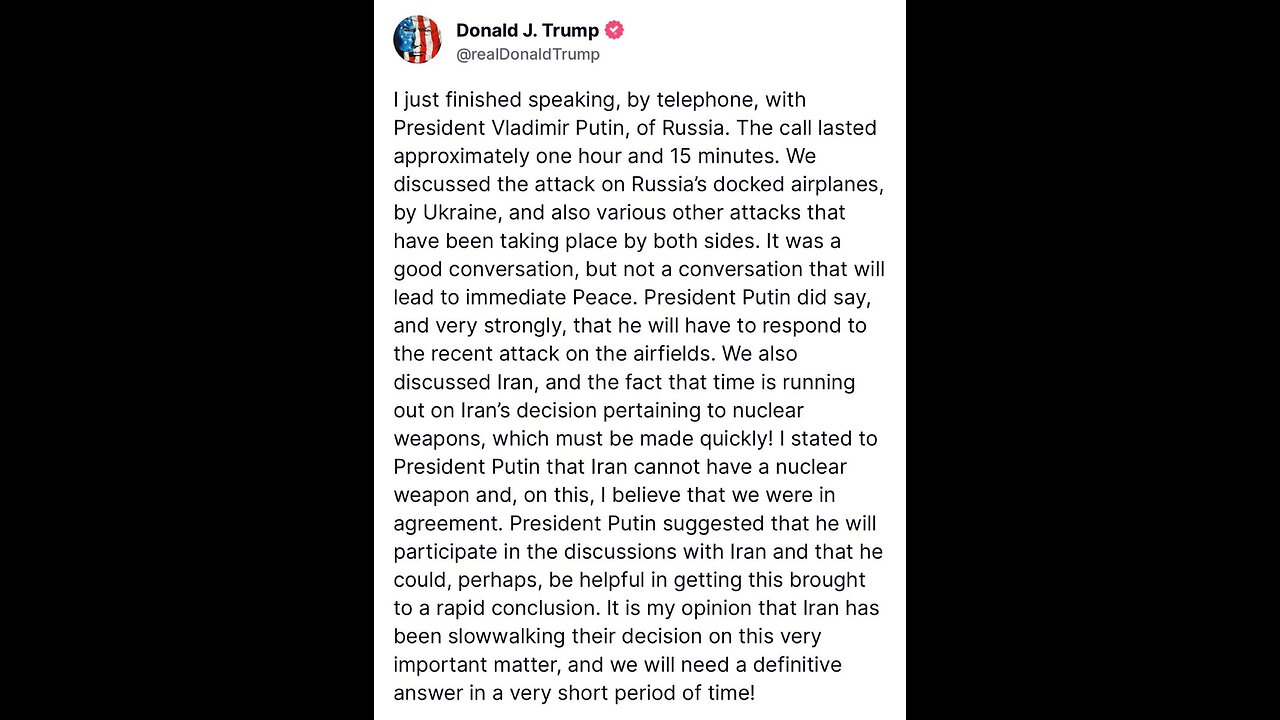 PRESIDENT TRUMP❤️🇺🇸👑🏛️🕺SPEAK WITH PRESIDENT VLADIMIR PUTIN💙🇷🇺👑🕌🤵♂️💫