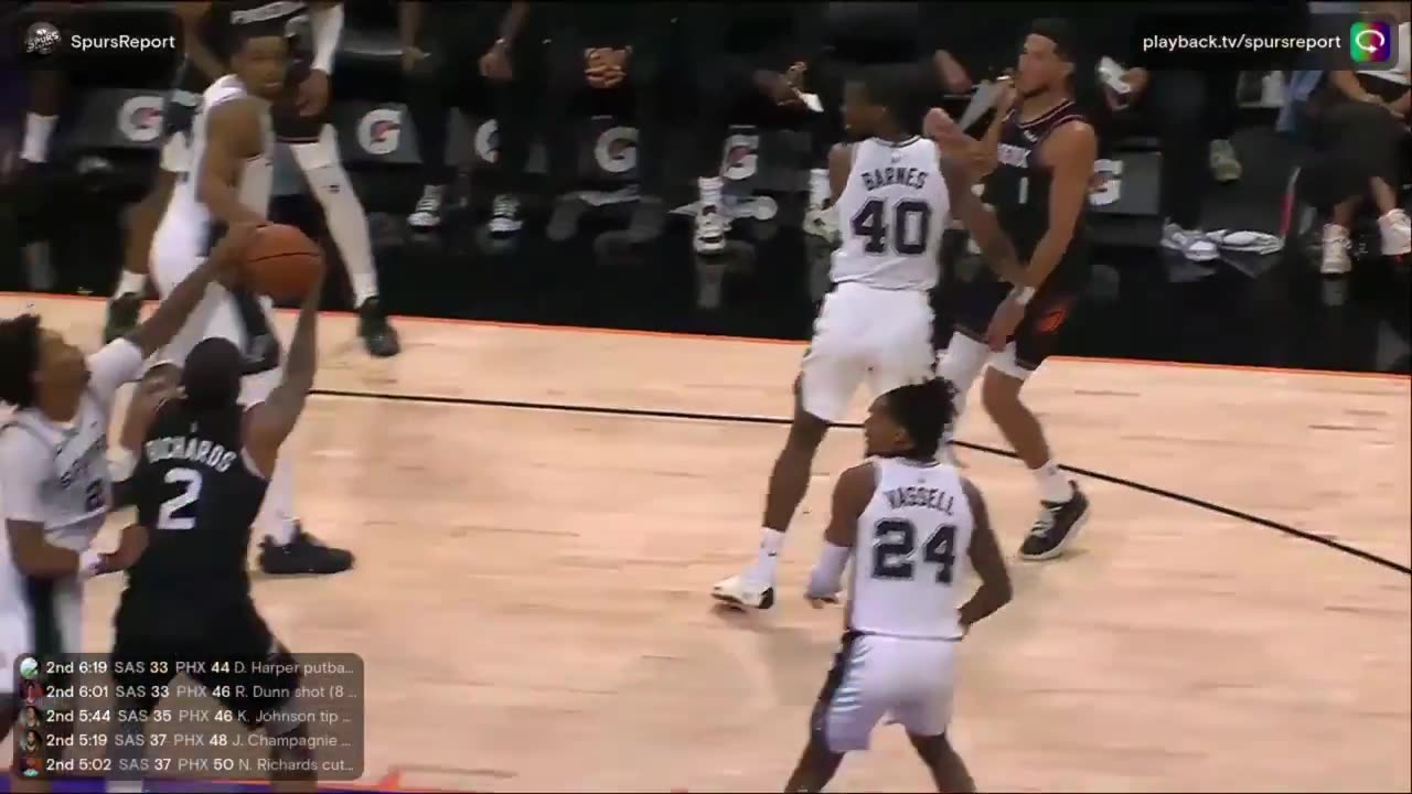 Spurs Dylan Harper exited to the locker room after sustaining an apparent left calf injury