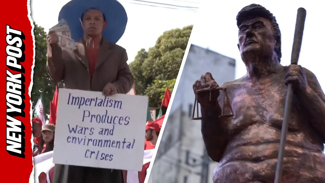 Climate protesters mock President Trump with orange plague statue