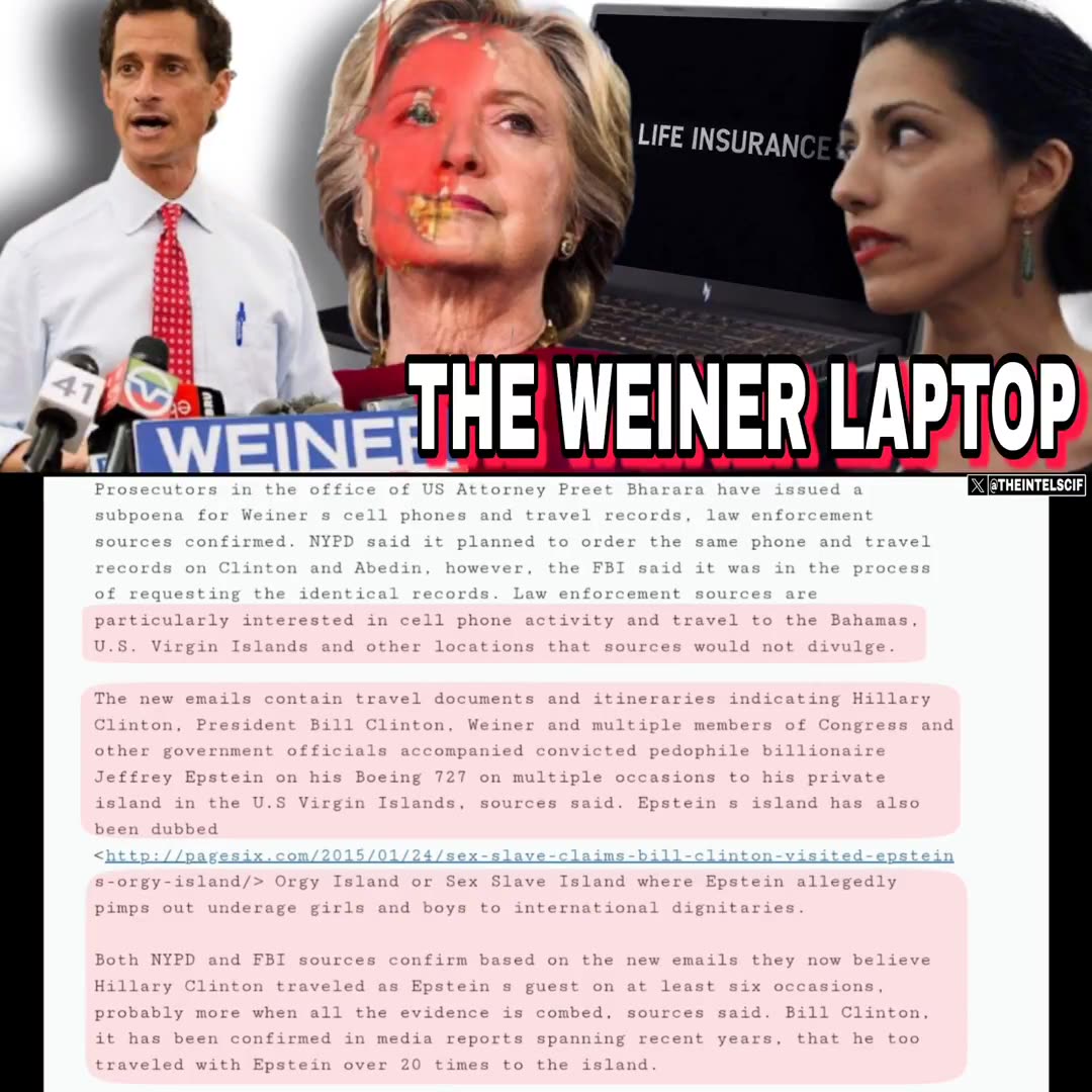 WEINER LAPTOP; WITCH HILLARY TORTURED KIDS, SAYS WITNESS, LAPTOP 2!