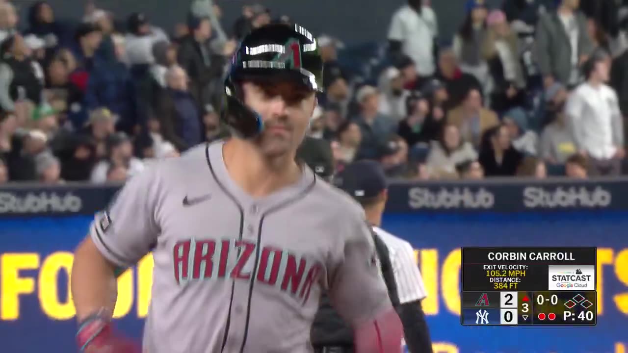 MLB Corbin Carrolls 1st homer of the season gets the scoring started in the Bronx ๐