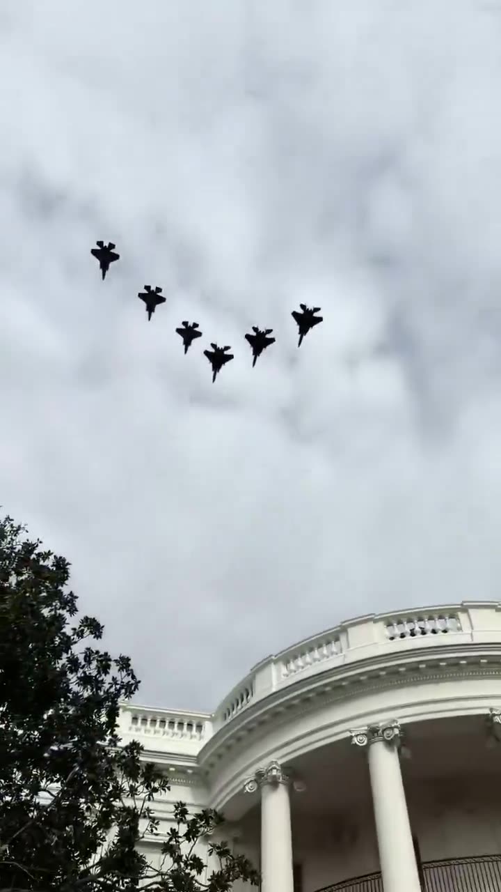U.S. military jets fly over the White House as President Donald J. Trump welcomes