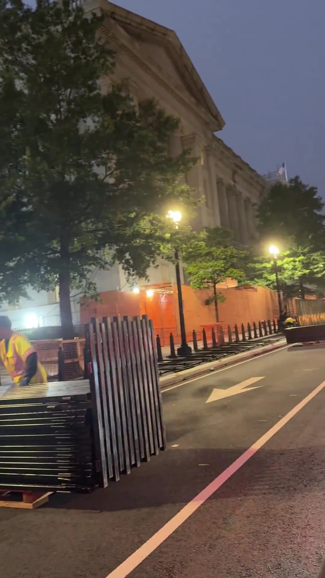Barricades were put up outside the White House and Treasury last night.