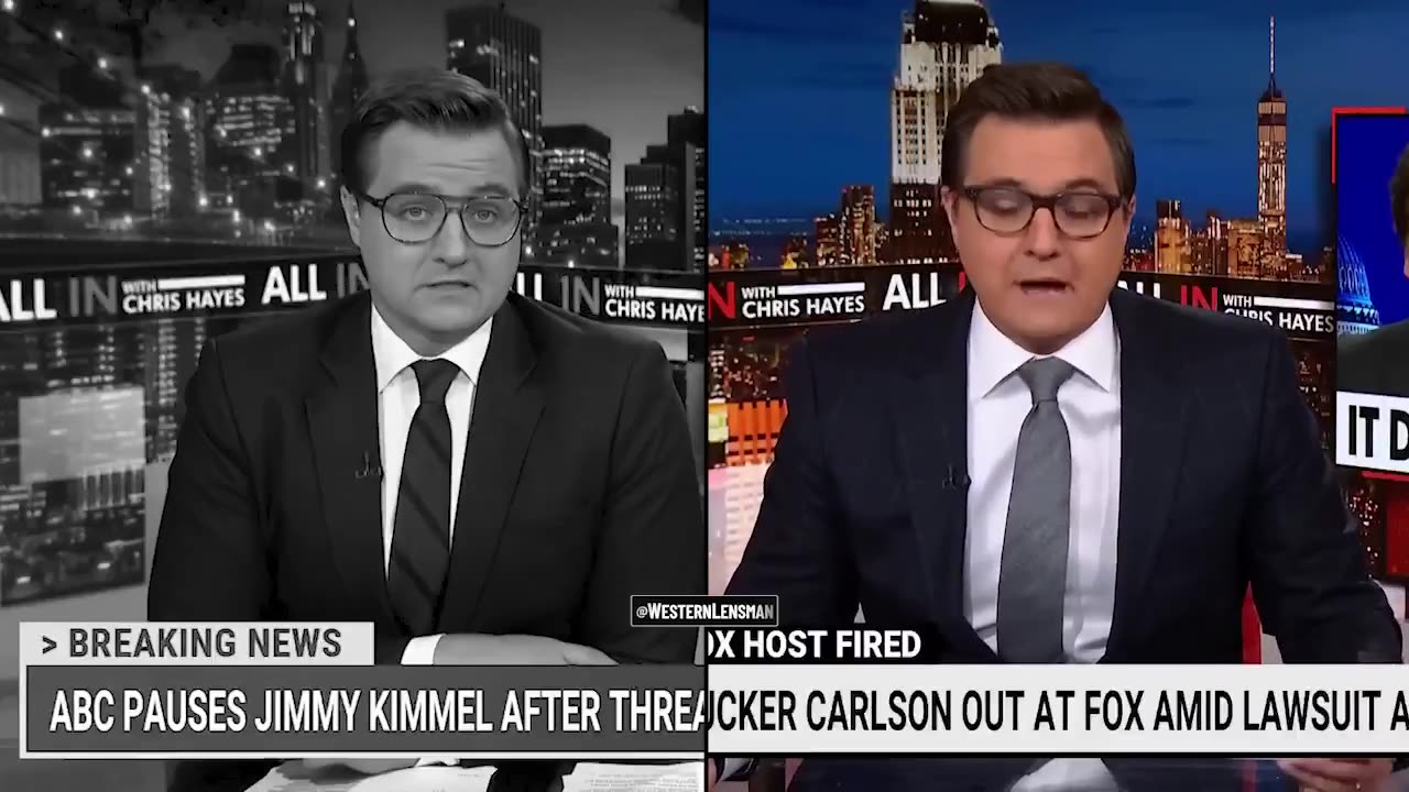 Chris Hayes says it’s WRONG Jimmy Kimmel got fired BUT It’s RIGHT Tucker Carlson got fired.