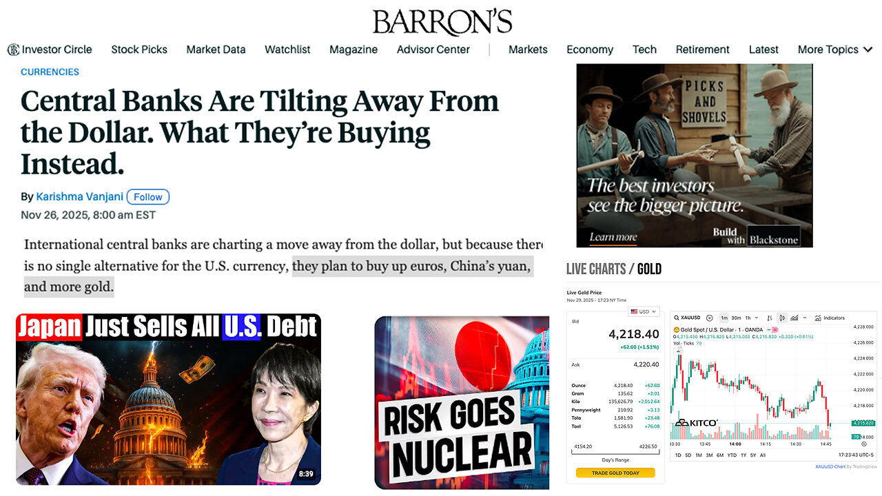 Japan | Is Japan About to Trigger One of the Largest Financial Collapses In World Financial History? + Central Banks Are Tilting Away from the Dollar...They Plan to Buy Up Euros, China’s yuan, & Gold. - Barrons (11/26/25)