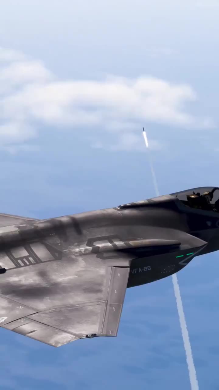 F-35C Lightning II flies over Florida coast while a SpaceX rocket is launched
