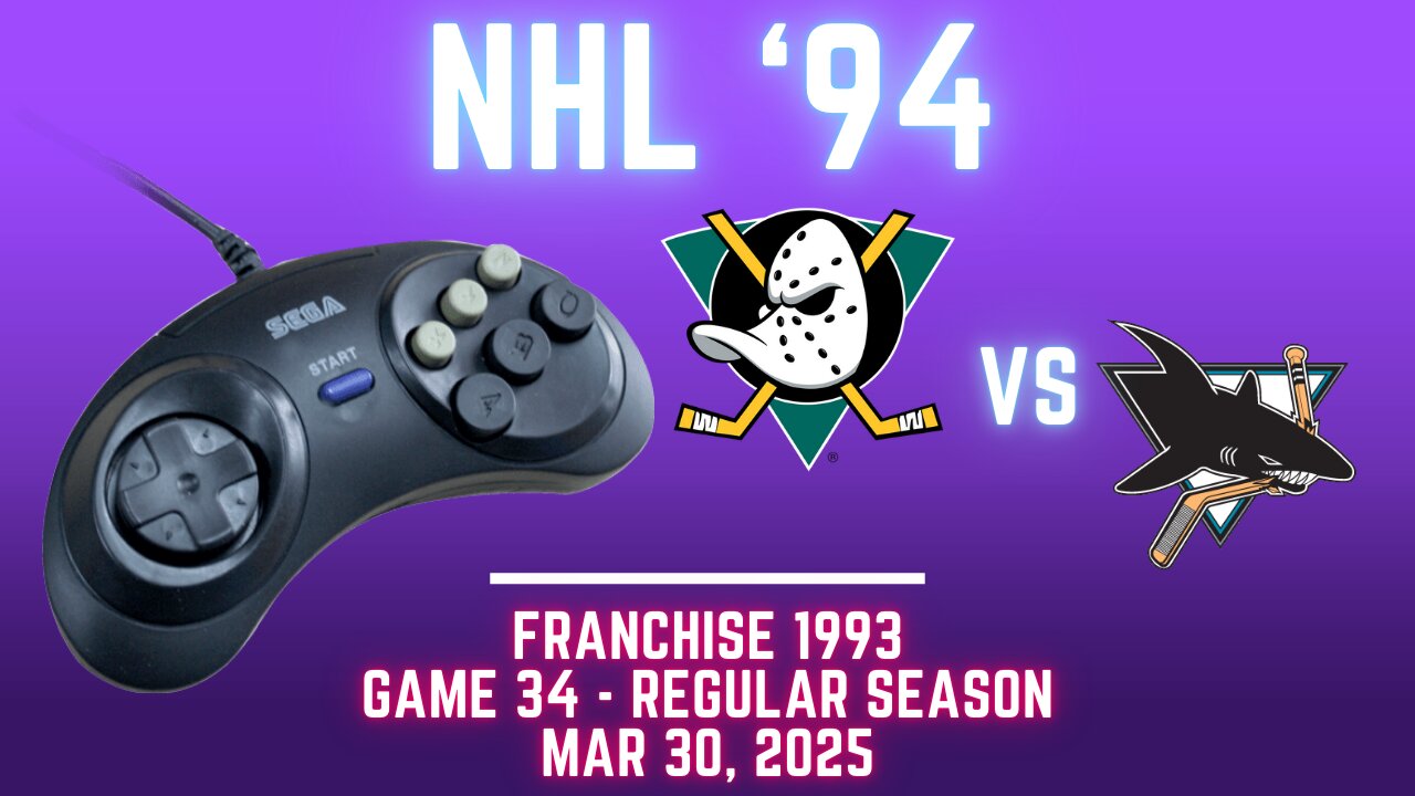 NHL 94 Franchise League (1993) - Ducks at Sharks (Genesis) - Game 38