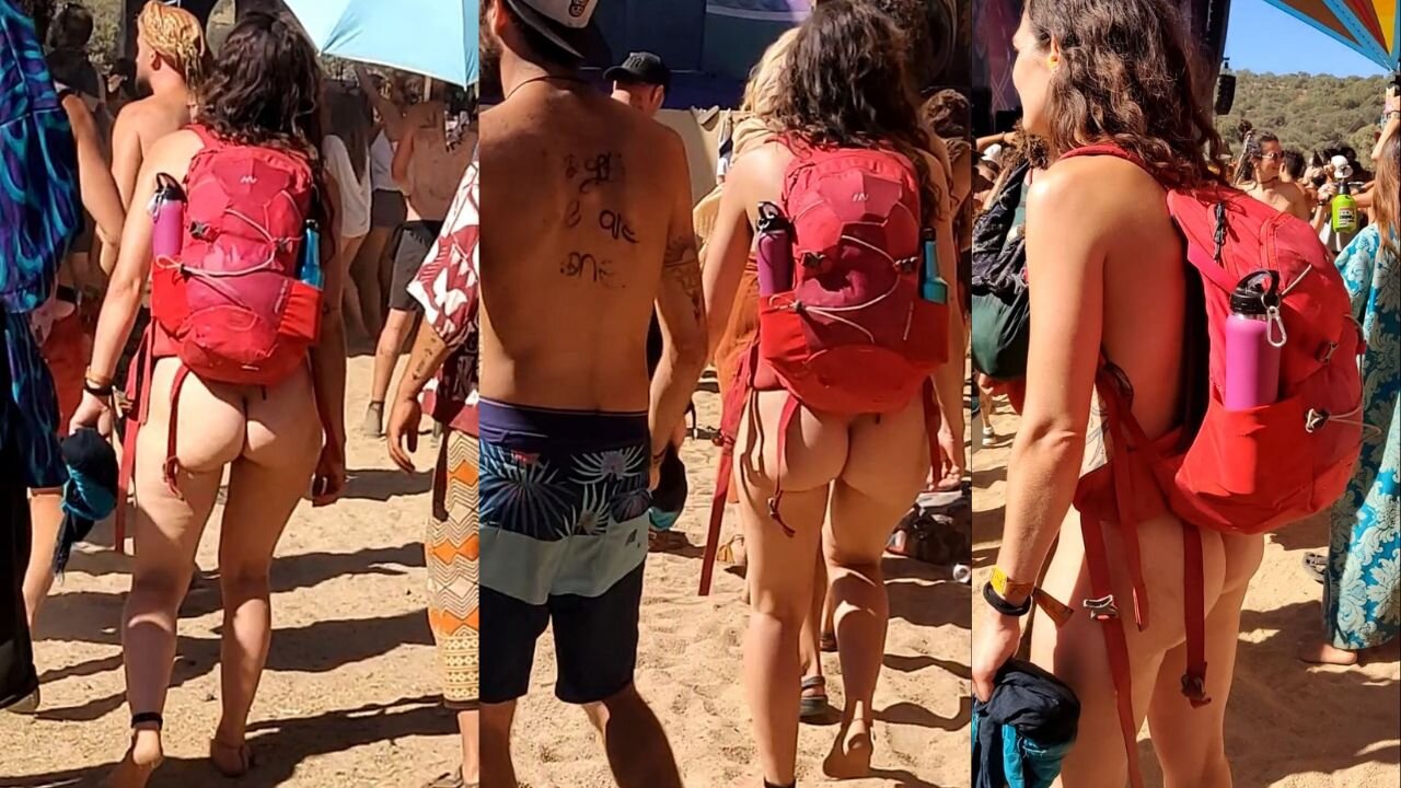 Pawg brunette walking full naked at festival