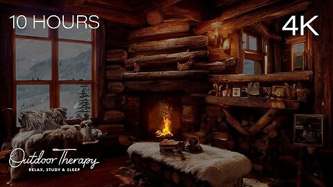COZY NIGHT at a MOUNTAIN CABIN | Crackling Fire with Howling Wind & Blowing Snow Ambience