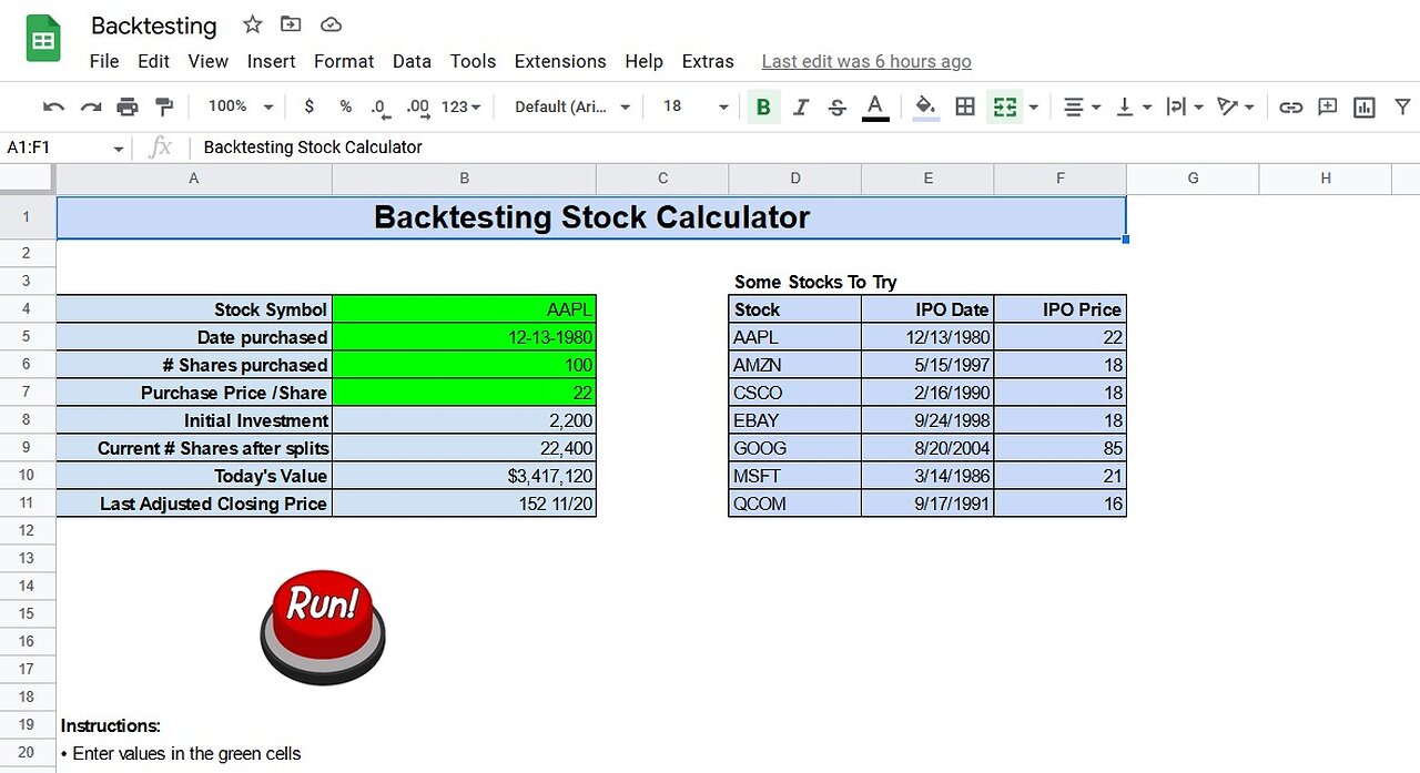 Google Sheets - Backtesting Stocks