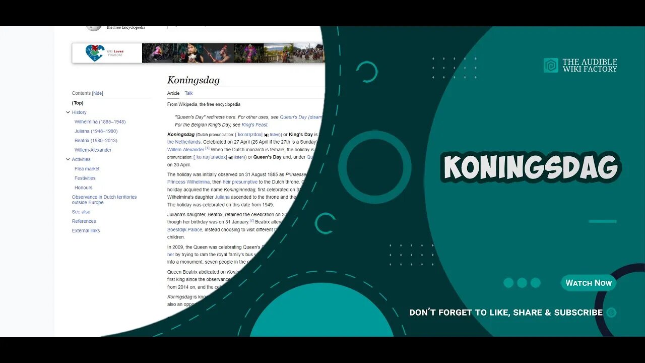 Koningsdag or Kings Day is a national holiday in the Kingdom of the Netherlands. Celebrated on