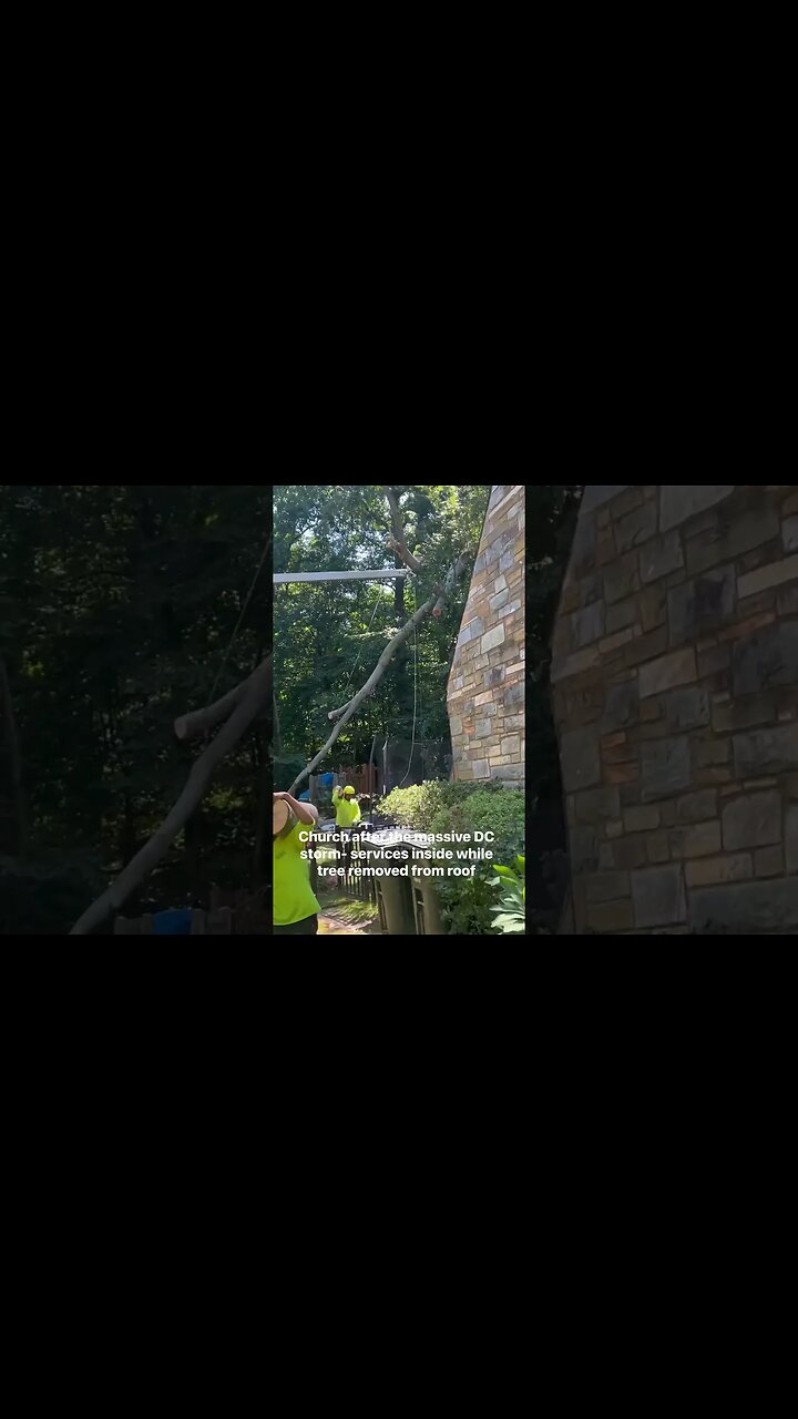 Tree removed from house roof of DC church while services continue inside after the big storm