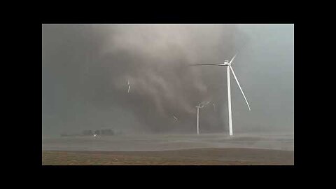 INSANE TORNADO PIPE intercept with windmills toppled near Greenfield, Iowa!