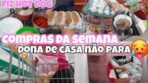 DONA DE CASA NÃO PARA🥵COMPRAS DA SEMANA 🛒 MUITA CHUVA 🌧 || FIZ HOT DOG