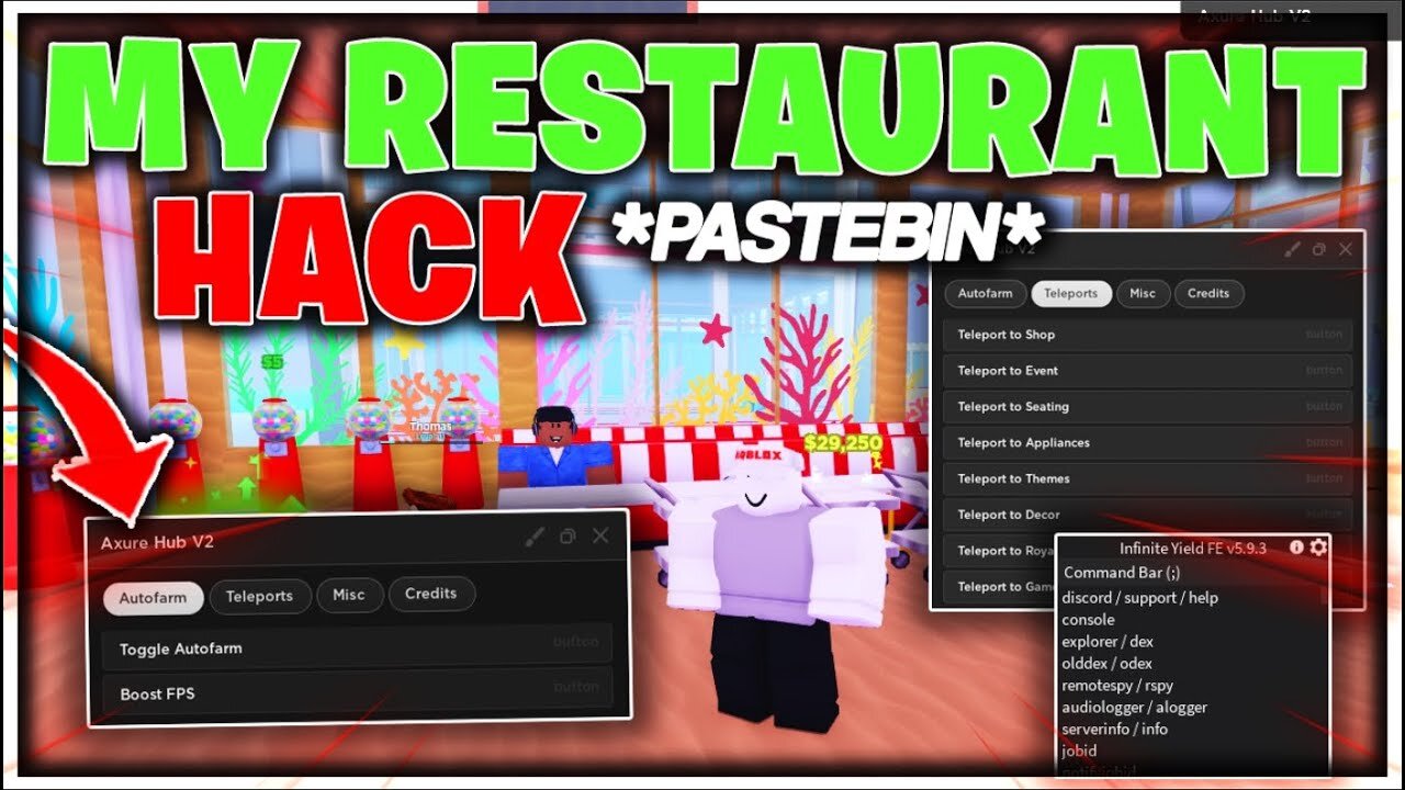 Roblox Script GUI 2023 My Restaurant | Axure | Auto Farm, FPS Boost, Teleports & More | *PASTEBIN*