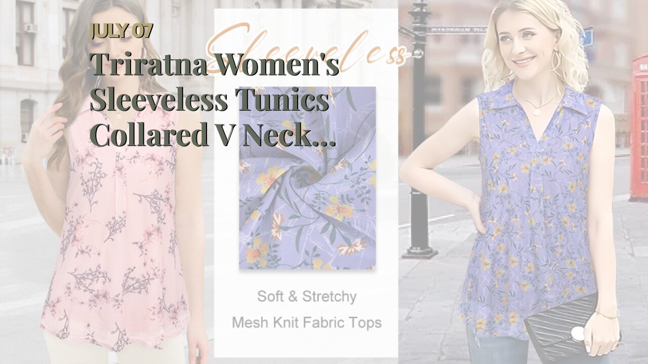 Triratna Womens Sleeveless Tunics Collared V Neck Tank Tops Double Layers Mesh Blouse Shirts
