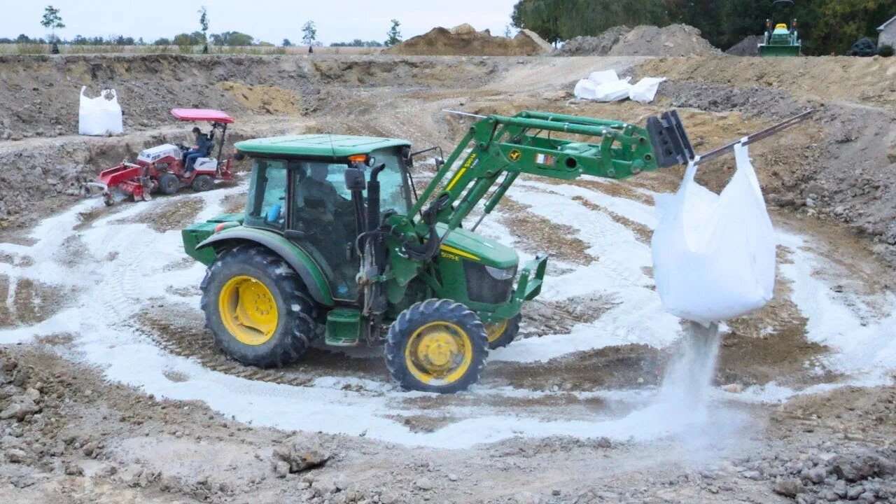 12,000 LBS of Bentonite! John Deere 1025R with 5 Tiller, Compactor on Kubota Mini-Ex!