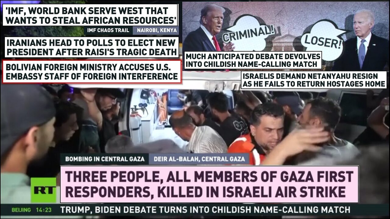 RT News - June 28 2024 (early) Trump V Biden, Failed Bolivia Coup, IDF strikes kill first responders