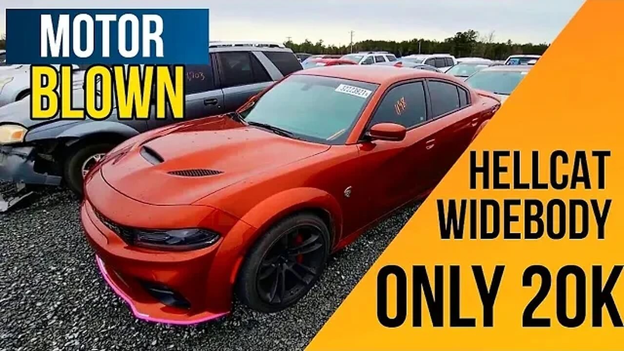 COPART WALK AROUND, NEW WIDEBODY HELLCAT CHARGER ENGINE BLOWN