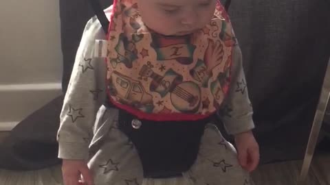 Tired Baby Falls Asleep While Strapped In Baby Jumper
