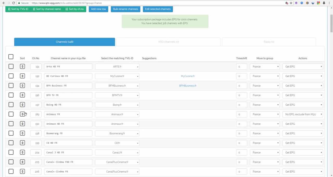 Sorting your channels in the best online m3u playlist editor available