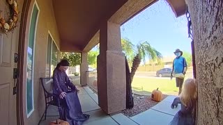 Delivery Man Startled by Halloween Decoration